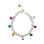 VANDITA'S Cat/Puppy Pearl Jewellery Collar with Multicolour Bells ( OFF WHITE )