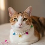 VANDITA'S Cat/Puppy Pearl Jewellery Collar with Multicolour Bells ( OFF WHITE ) - Image 4