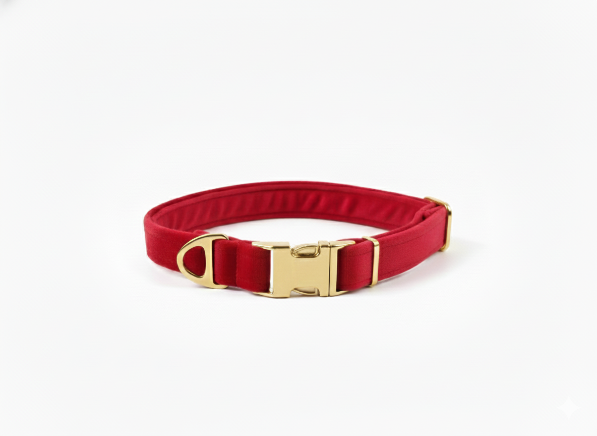 Gemini_Generated_Image_5n0tkn5n0tkn5n0t Luxury Red Velvet Dog Collar | Soft Adjustable Pet Collar with Premium Metal Buckle | Comfortable, Durable & Stylish Collar for Small, Medium & Large Dogs - Image 1