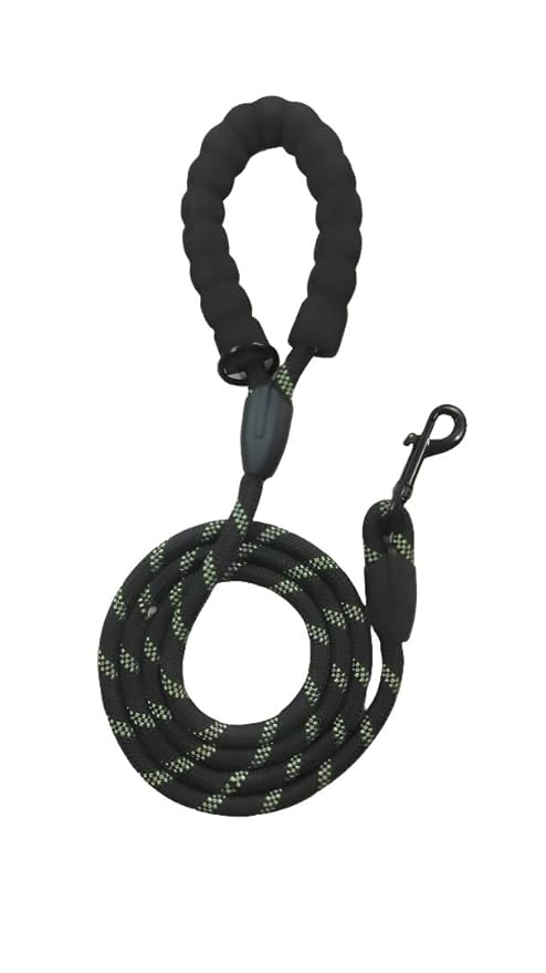black VANDITA'S Reflective Round Dog Leash 12MM – Heavy Duty Rope Lead with 360° Movable Imported Snap Hook – High Visibility Black – for Small & Medium Dogs - Image 1