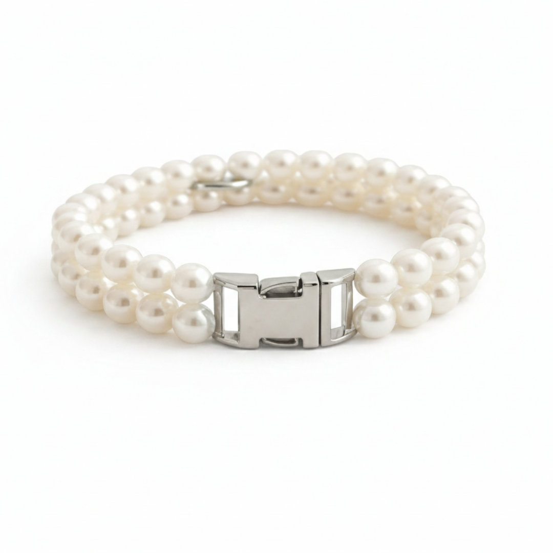 Untitled-61 (3) VANDITA'S Pearl Cat & Puppy Collar | Double Strand Faux Pearl Pet Collar with Nickel Quick Release Buckle | Luxury Collar for Cats, Kittens & Small Dogs | White Elegant Pet Necklace - Image 1